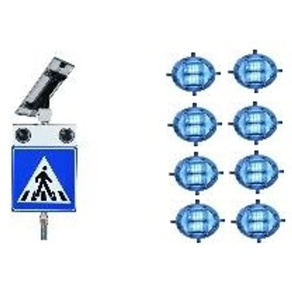 Aktív gyalogátkelőhely előjelző napelemes készlet, 8db burkolati prizmával